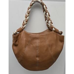 AQUA MADONNA Tan Cow Hide Leather Satchel Bag Women's Shoulder Bag Large